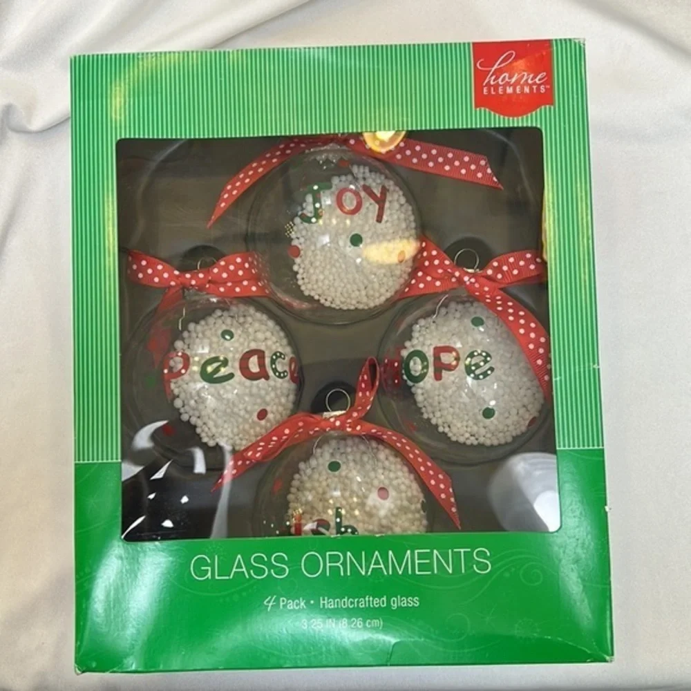 Home Elements Clear Glass Ornaments with Snow Inside--2 Boxes of 4